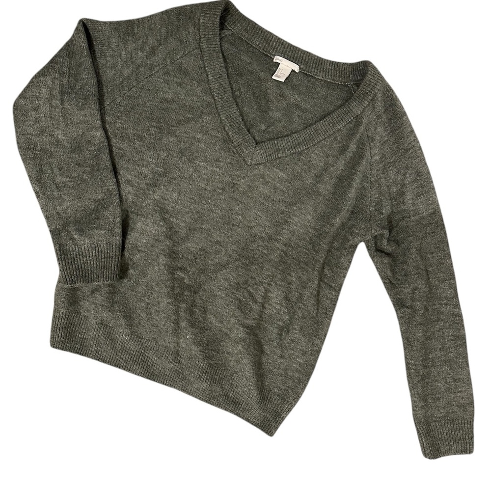H&M Oversized V-Neck Knit Sweater - Olive Green